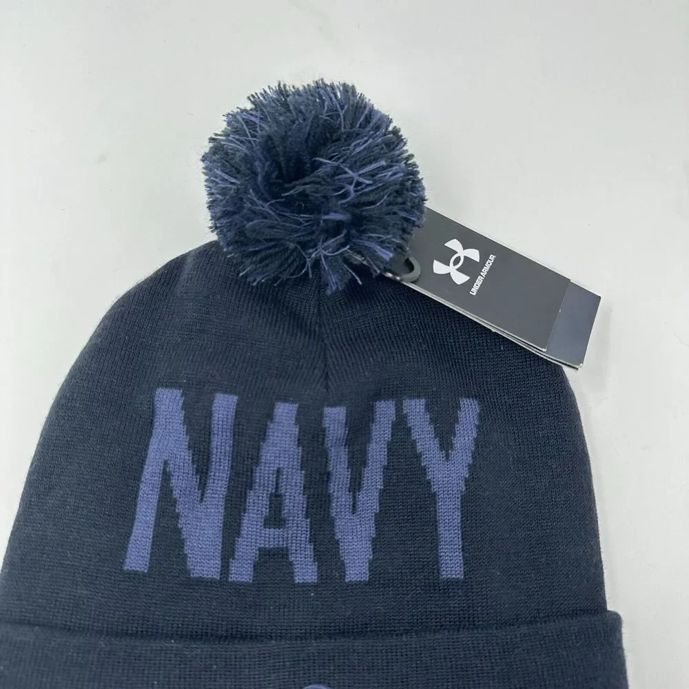 NEW Under Armour Naval Academy Midshipmen Navy Cuffed‎ Pom Hat Winter Cap Beanie - Picture 3 of 8